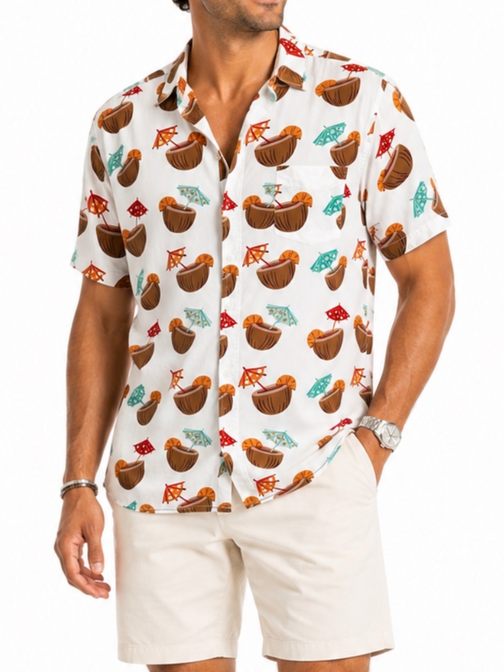 BEACH CLUB MENS HAWAIIAN  COCONUT COCKTAIL  SHIRT SZ XL EUC